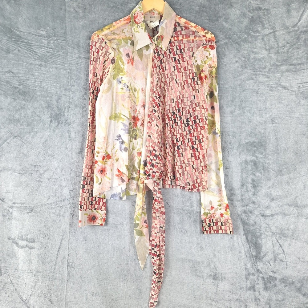 Fuzzi Jean Paul Gaultier Top XXL Floral Boho Mesh Tie Front Sheer Fairy Artsy